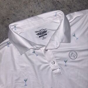 Straight Down Polo Shirt Mens XL White Martini Glass Print Golf Performance Fit